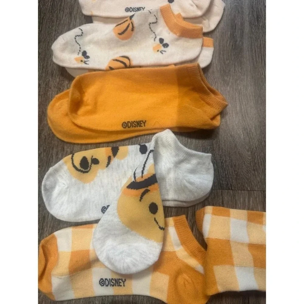 Disney Pooh Tiger Paw Print Gingham No Show Socks 5 Pack Women's